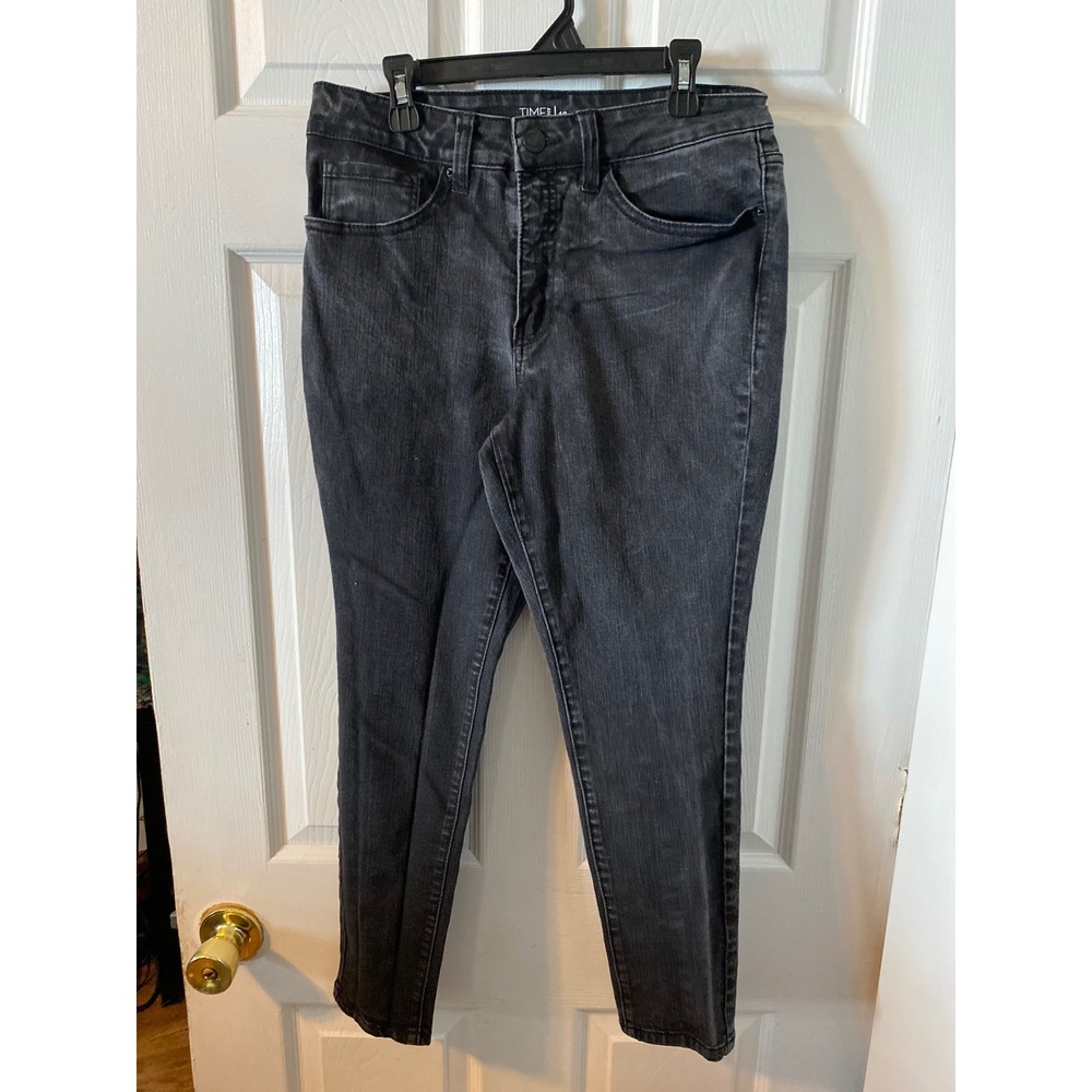 Time and Tru Womens 12 Petite High Rise Skinny Jeans Faded Black Denim Stretch